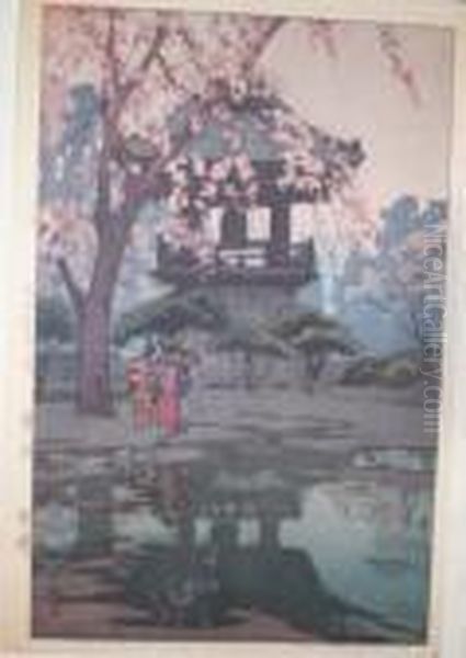 In A Temple Yard by Hiroshi Yoshida