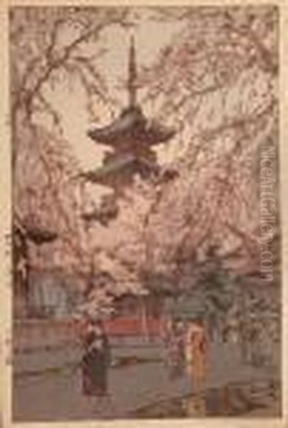 A Glimpse Of Ueno Park, Color 
Woodcut, 1937, Pencil Signed In Roman Script Hiroshi Yoshida , Jizuri 
Seal. - Oban: 40 X 27 Cm Oil Painting by Hiroshi Yoshida