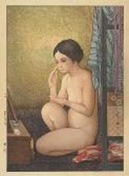 At The Mirror>. Oil Painting by Hiroshi Yoshida