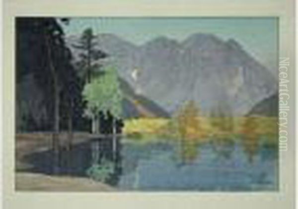 Grand Oban Yoko-e (40,5 X 27 Cm), Suzukawa, Le Reflet Du Fuji Dans
 La Riviere. Oil Painting by Hiroshi Yoshida