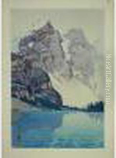 Grand Oban Tate-e (40,9 X 27,2 Cm), Le Lac De Morenko Aux Pieds De
 Hautes Montagnes. by Hiroshi Yoshida