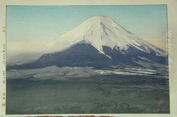 Grand Oban Yoko-e (41 X 27,4 
Cm), Fuji Ju Kei, Dix Vues Du Fuji, L'aube Sur Le Fuji, Vue Du Village 
De Yoshida. by Hiroshi Yoshida