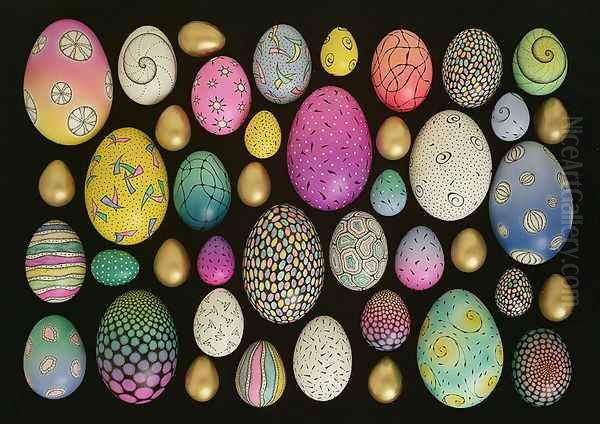 Painted eggs 2 Oil Painting by Cathy Usiskin