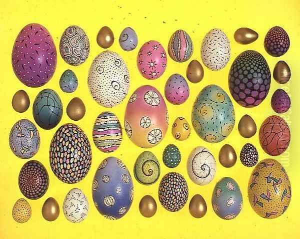 Painted eggs Oil Painting by Cathy Usiskin