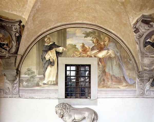 St. Dominic with Three Saints, lunette from the fresco cycle of the Life of St. Dominic, in the cloister of St. Dominic, c.1698 Oil Painting by Cosimo Ulivelli