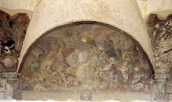 St. Dominic Resurrecting Forty Drowned Pilgrims, lunette from the fresco cycle of the Life of St. Dominic, in the cloister of St. Dominic, c.1698 Oil Painting by Cosimo Ulivelli