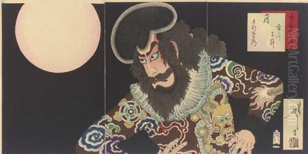 Ichikawa Sansho Kezori Kuemon (danjuro Ix In The Role Of Kezori Kuemon) Oil Painting by Tsukioka Kinzaburo Yoshitoshi