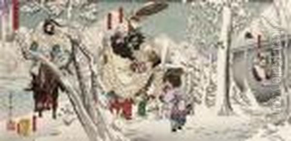 Gentoku Visiting Komei In The Snow Oil Painting by Tsukioka Kinzaburo Yoshitoshi