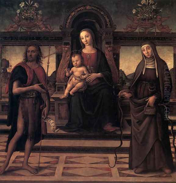 Virgin and Child with Sts John the Baptist and Verdiana Oil Painting by Italian Unknown Master