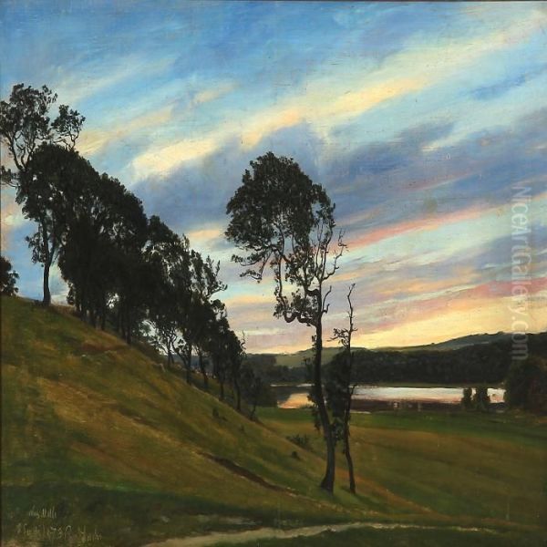 Sunset Over Non Mill At Hald Lake Oil Painting by Christian Zacho