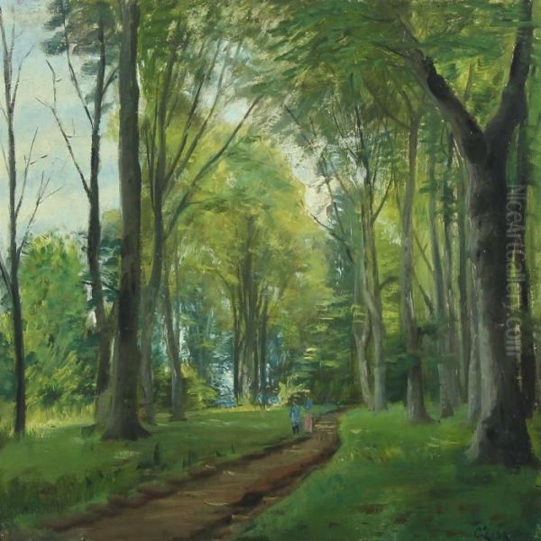 Forrest Scenery With Strolling Women Oil Painting by Christian Zacho