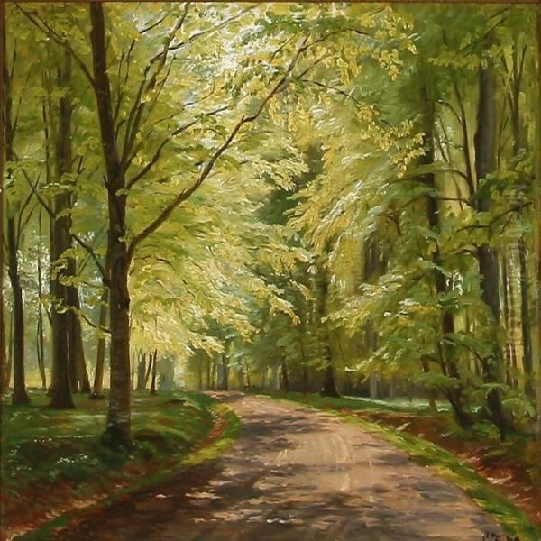 Summer Day At A Road In The Forest Oil Painting by Christian Zacho