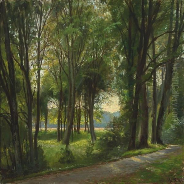 Landscape With Path Through A Forest Oil Painting by Christian Zacho