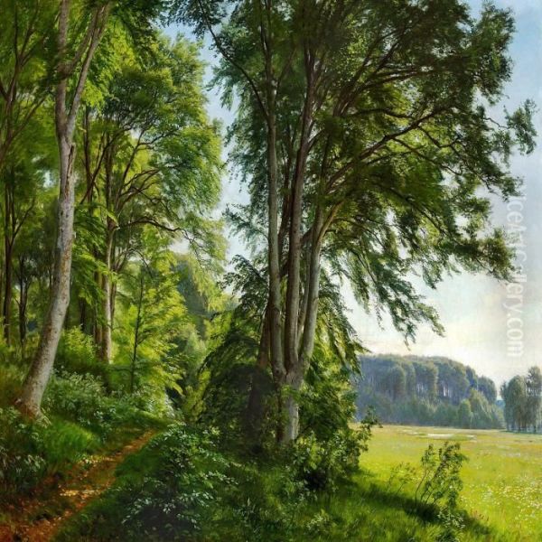 Junimorgen I Udkanten Af Saebygaards Skov Oil Painting by Christian Zacho