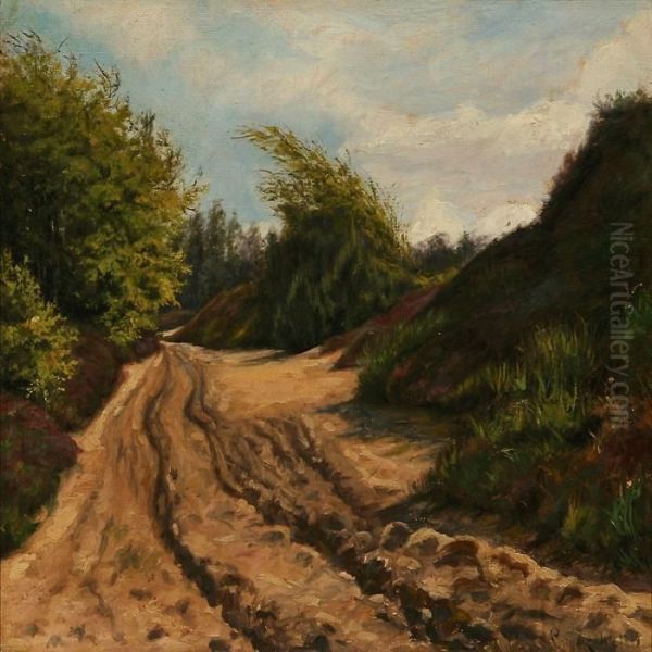 Windy Summer Day At A Village Road Oil Painting by Christian Zacho