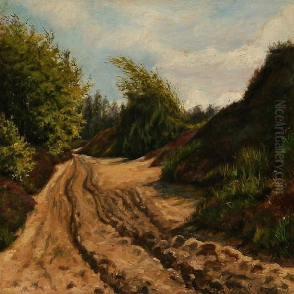 Windy Summer Day Ata Village Road Oil Painting by Christian Zacho