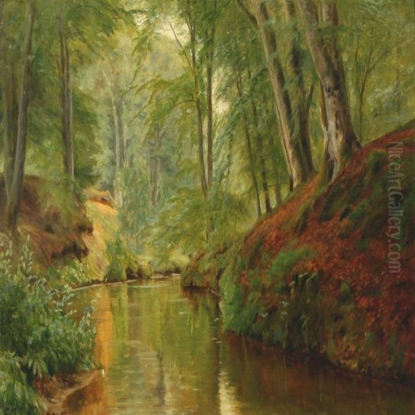 Forest Scenery From Saeby Oil Painting by Christian Zacho