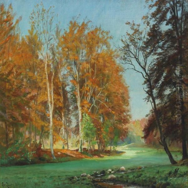 Autumn Scenery From Frederiksberg Oil Painting by Christian Zacho