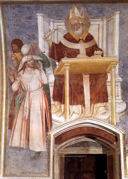 St Ambrose Enthroned Flagellating Two Heretics Oil Painting by Italian Unknown Master