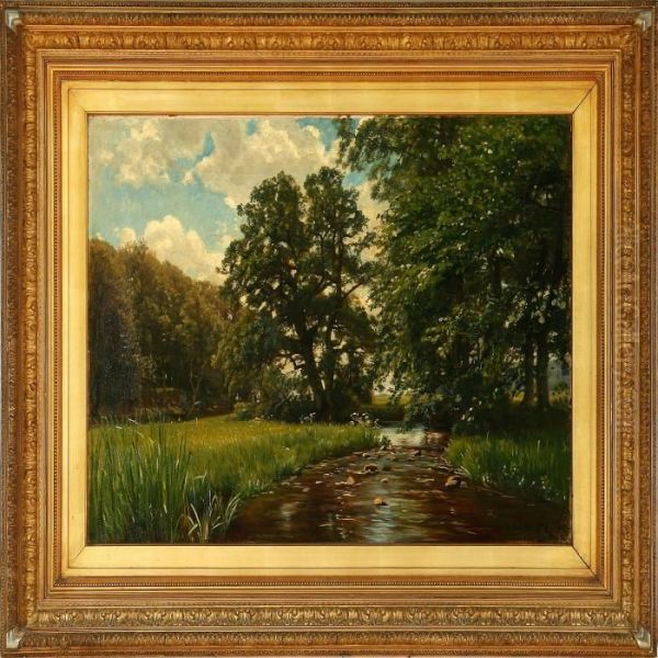 Stream Through Aforest Oil Painting by Christian Zacho