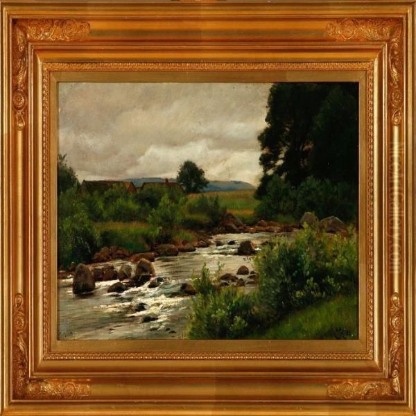 Sten Stream Near Karr Mill, Hallandsas In Sweden Oil Painting by Christian Zacho