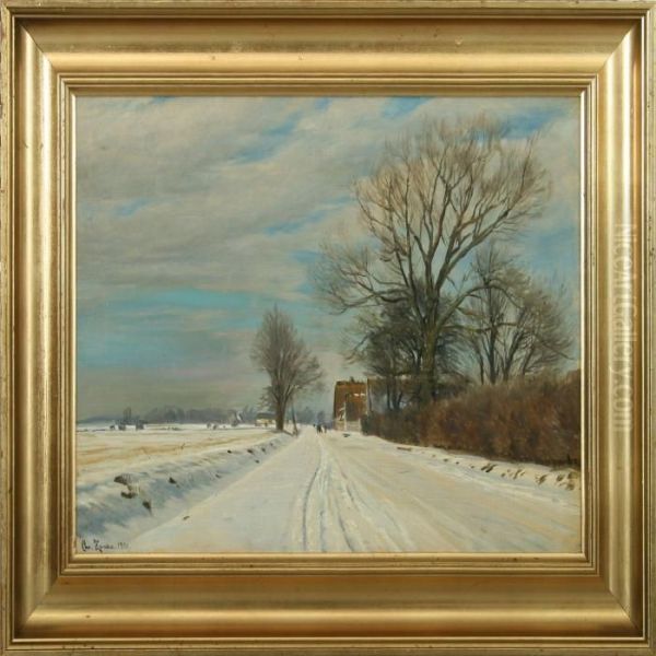 Wintry Landscape With Figures Oil Painting by Christian Zacho