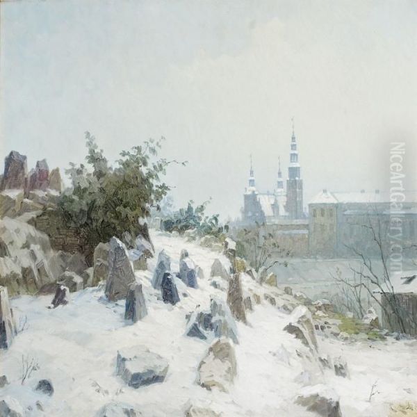 View Of Rosenborgcastle From The Botanical Garden In Copenhagen On A Winter'sday Oil Painting by Christian Zacho