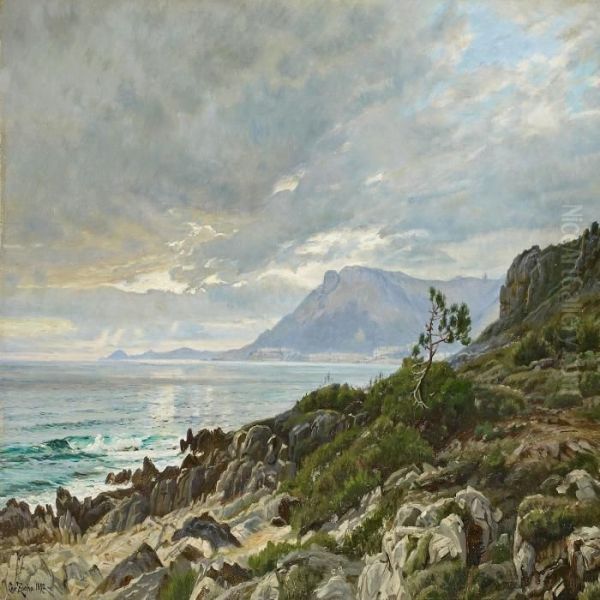 Along The Coast Ofitaly, In The Background Mountains Oil Painting by Christian Zacho