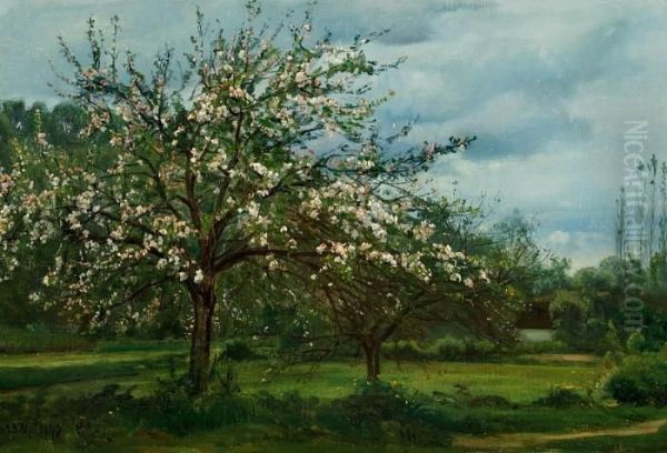 Fruit Trees In Bloom, France Oil Painting by Christian Zacho