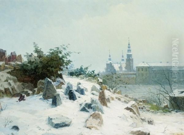 View Of Rosenborg Castle And The
 Danish National Gallery In Copenhagen On A Winter's Day Oil Painting by Christian Zacho