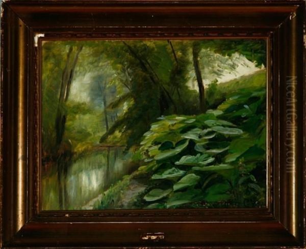 A Forest Scenery With A Stream Oil Painting by Christian Zacho