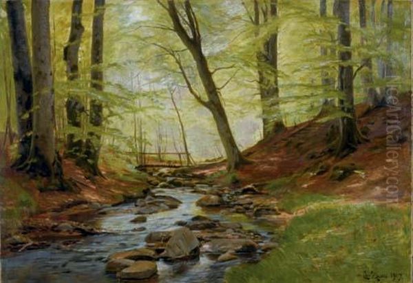 Brook In A Forest Oil Painting by Christian Zacho