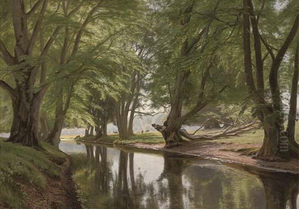 A River In A Pastoral Landscape Oil Painting by Christian Zacho