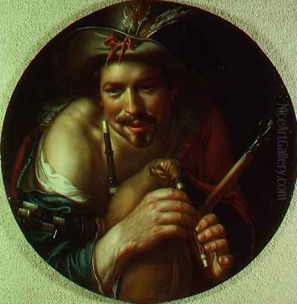 Peasant Playing Bagpipes Oil Painting by Joachim Anthonisz Uytewael