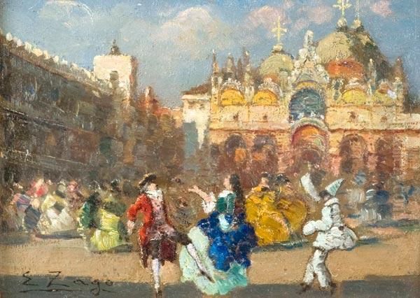 Balli In Maschera In Piazza San Marco Oil Painting by Erma Zago