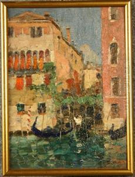 ''scorcio Di Carnevale A Venezia Con Gondole'' Oil Painting by Erma Zago