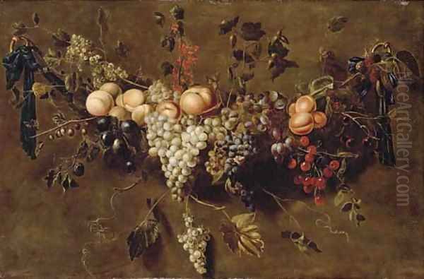 A garland of grapes Oil Painting by Adriaen van Utrecht