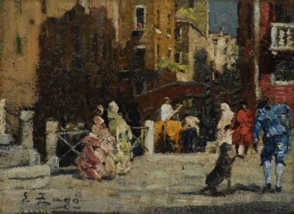 Figure Su Canale Veneziano Oil Painting by Erma Zago