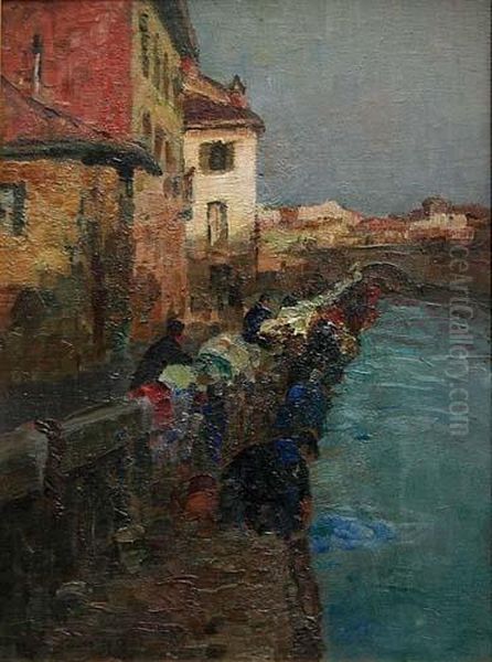 Lavandaie Al Naviglio Oil Painting by Erma Zago