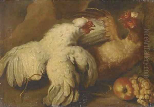 Two hens Oil Painting by Adriaen van Utrecht