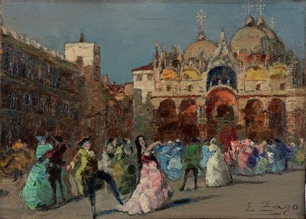 Il Carnevale Di Venezia In Piazza San Marco Oil Painting by Erma Zago