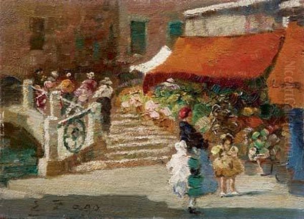 Mercatino Di Fiori A Venezia Oil Painting by Erma Zago