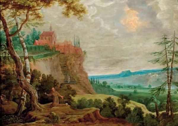 The Penitent Saint Francis in a landscape Oil Painting by Lucas Van Uden