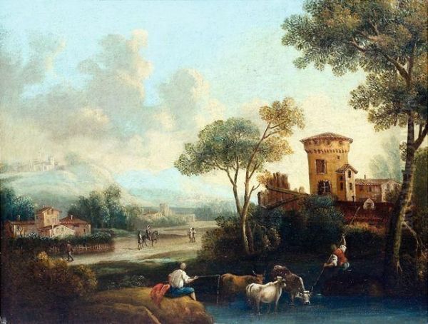 Flusslandschaft Mit Figuren Oil Painting by Giuseppe Zais