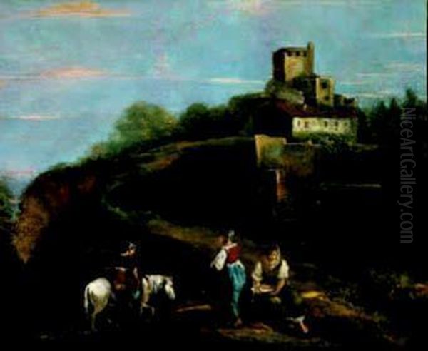 Paesaggio Con Contadine Oil Painting by Giuseppe Zais