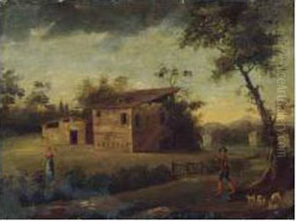 Paesaggio Con Cascinale Oil Painting by Giuseppe Zais