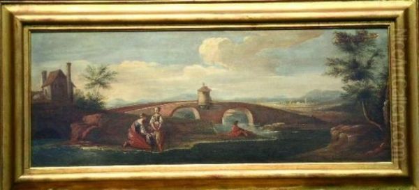 Peasants By A Bridge Oil Painting by Giuseppe Zais