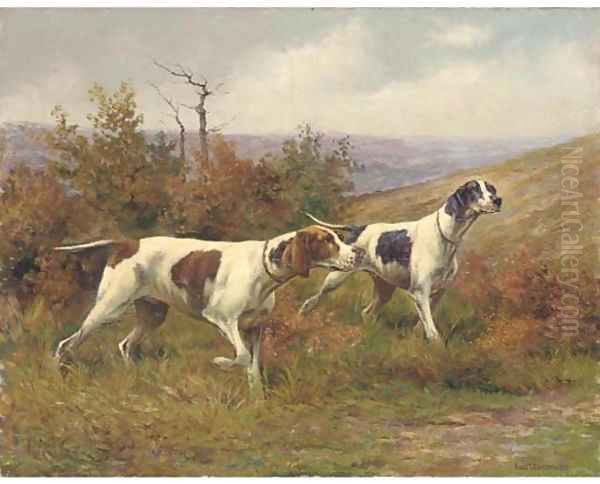 Hounds on the scent Oil Painting by Karl Kristian Uchermann