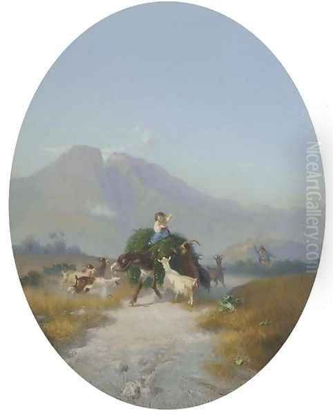 The hay cart Oil Painting by Cesare Uva