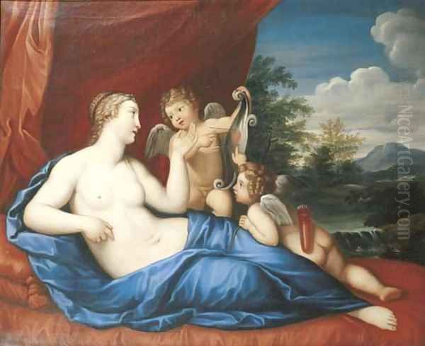 Reclining Venus with Cupids Oil Painting by Louis Urlass